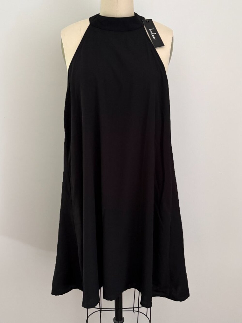 LULUS Black Halter Dress High Neck Flowy Shift Edgy Cocktail Chic Whimsigoth XL